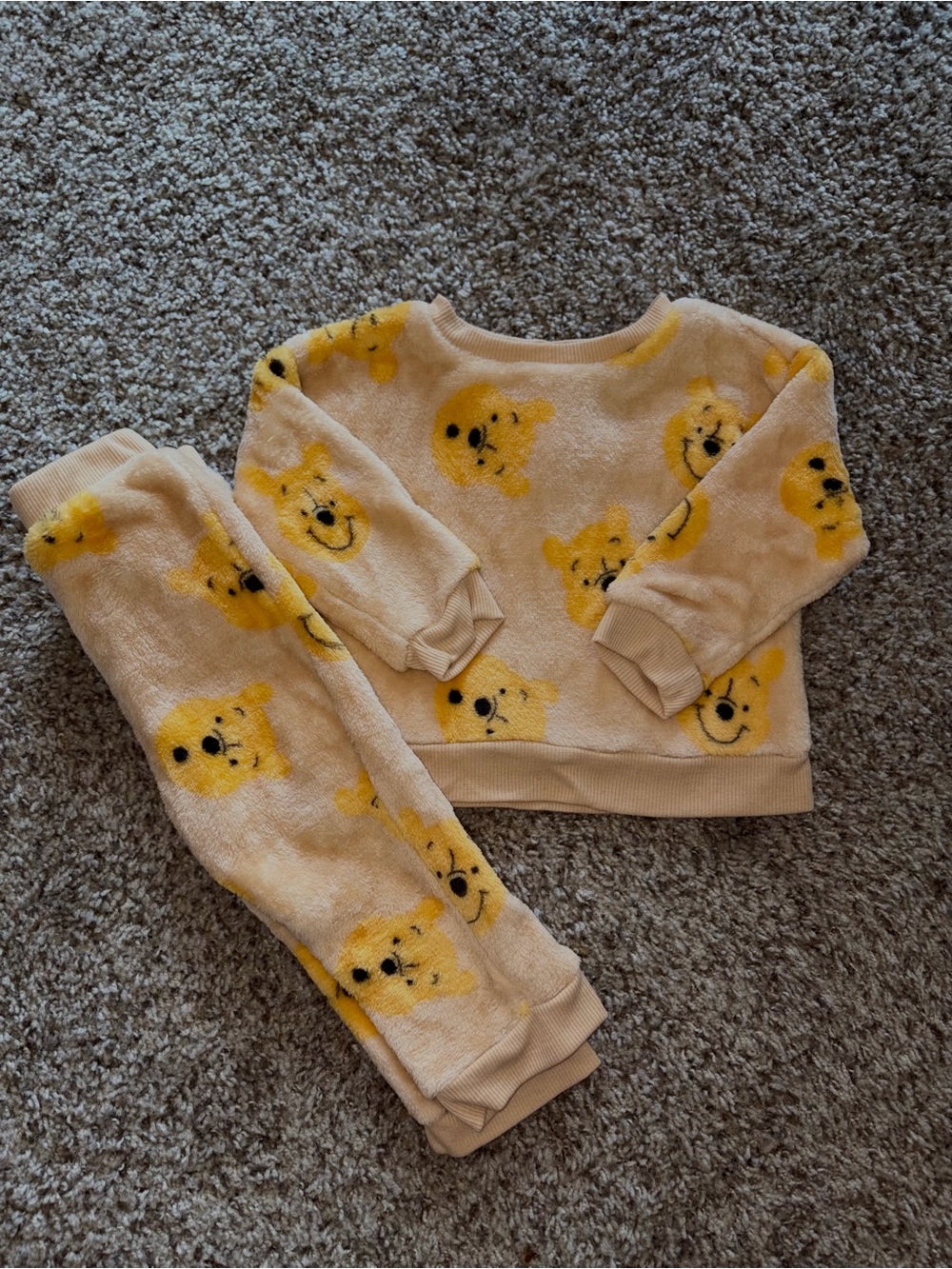 Cozy Winnie the Pooh Plush Pajama Set - Cream & Yellow